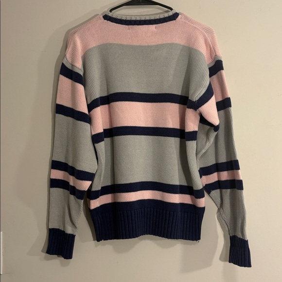 Baby Pink + Navy Stripe Grandpa 100% Cotton Vintage Sweater - Picture 4 of 4